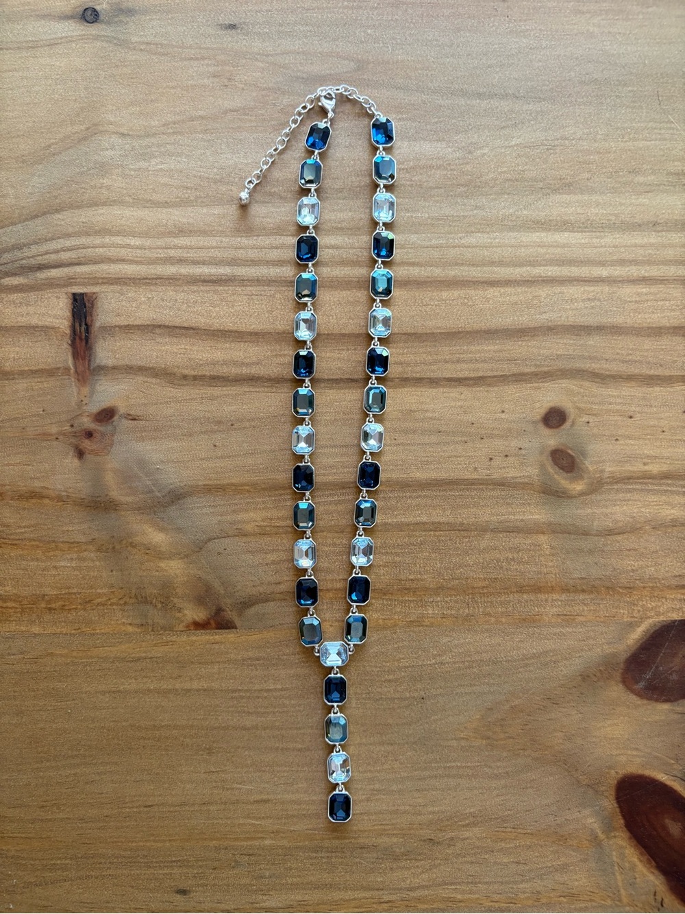 Deep Blue, Light Blue, and Clear Faceted Crystal Link Necklace - Women's